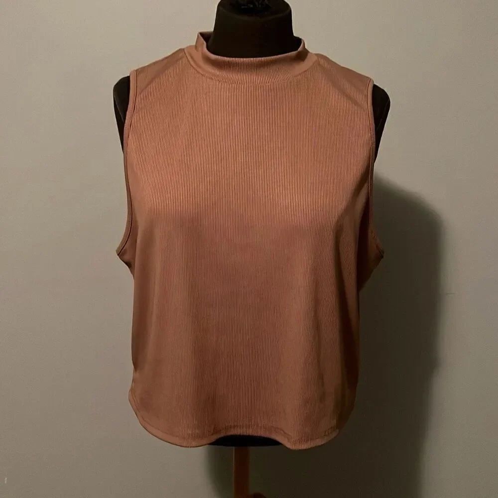 Shein Curve Womens High Neck Sleeveless Ribbed Tank Top Brown 3XL